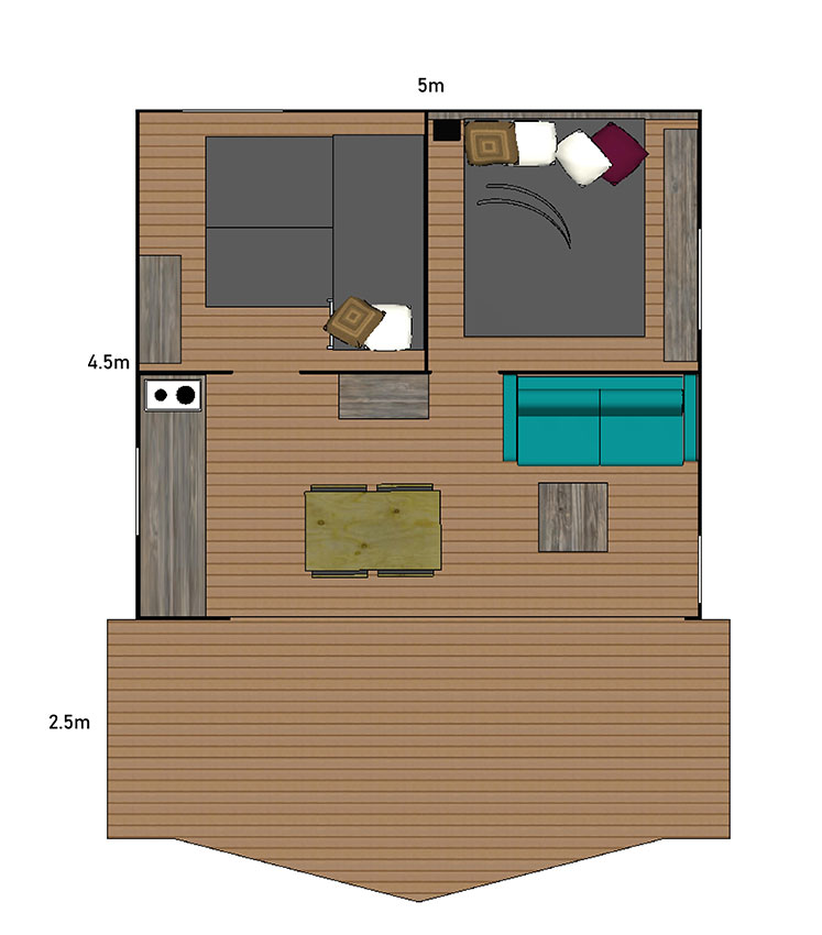 Zelt Ecolodge Family – 2 Schlafzimmer 2/4 Pers.