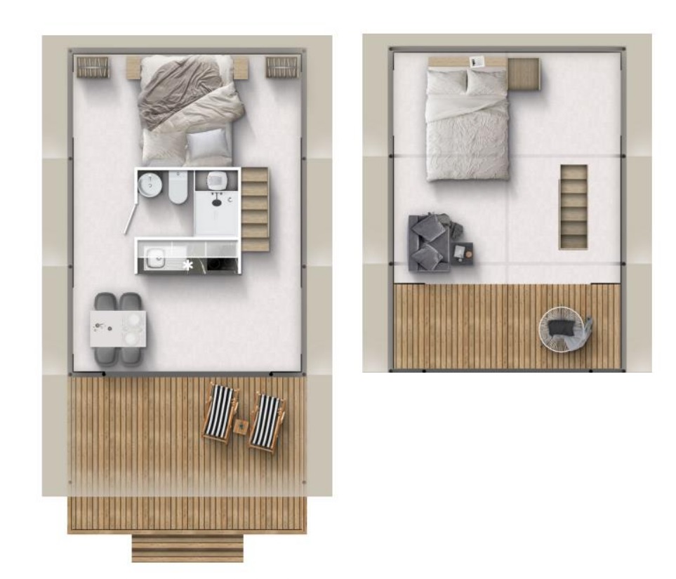 Nature Lodge – 2 Schlafzimmer – Spa (Bettwäsche und Handtücher inklusive) 2/4 Pers.